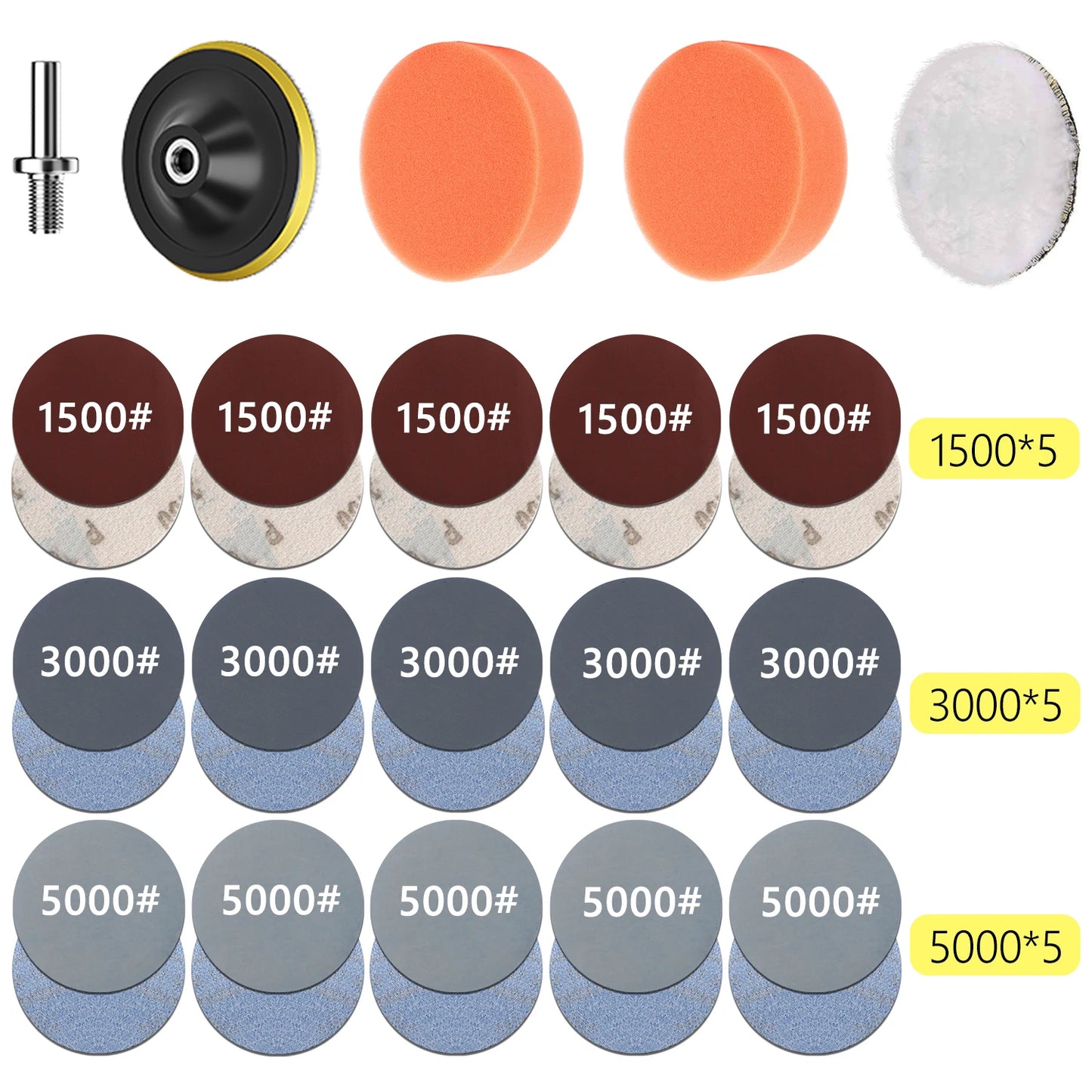 Headlight Repair Restoration Kit Car Polishing Disc 3inch 75mm Auto Waxing Sponge Sanding Pad With Sandpaper For Car Detailing