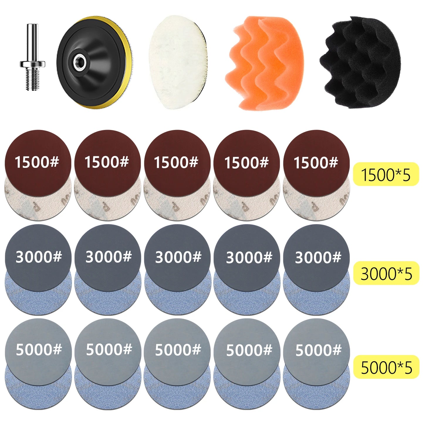 Headlight Repair Restoration Kit Car Polishing Disc 3inch 75mm Auto Waxing Sponge Sanding Pad With Sandpaper For Car Detailing